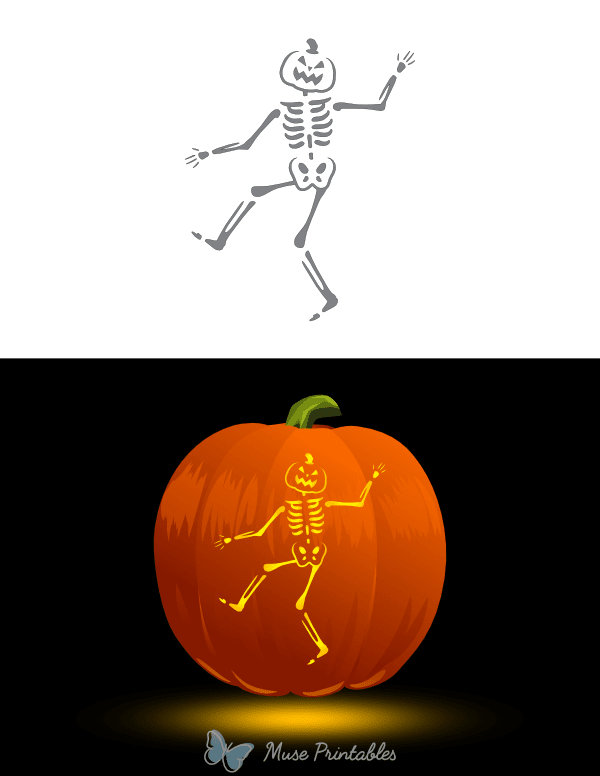 Dancing Skeleton With Pumpkin Head Pumpkin Stencil