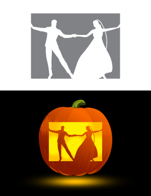 Dancing Wedding Couple Silhouette Pumpkin Stencil