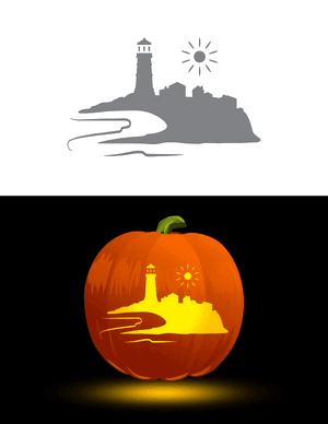 Daytime Lighthouse Scene Pumpkin Stencil