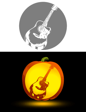 Detailed Acoustic Guitar Pumpkin Stencil