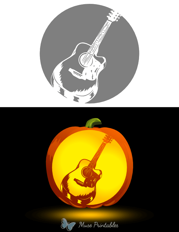 Detailed Acoustic Guitar Pumpkin Stencil