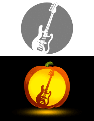 Detailed Bass Guitar Pumpkin Stencil
