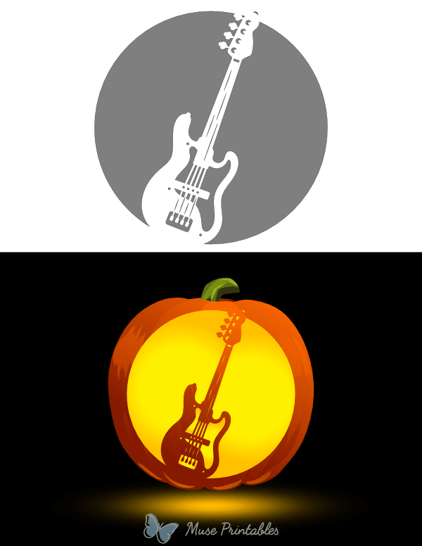 Detailed Bass Guitar Pumpkin Stencil