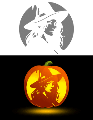 Detailed Beautiful Witch Pumpkin Stencil