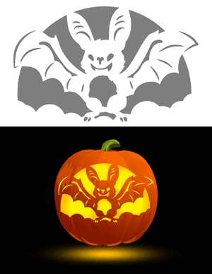 Detailed Cartoon Bat Pumpkin Stencil