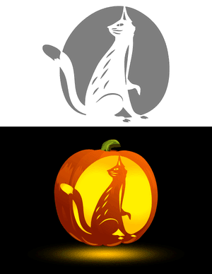 Detailed Cartoon Cat Pumpkin Stencil