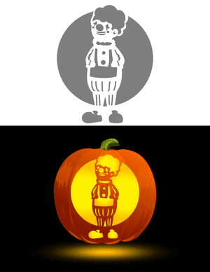 Detailed Cartoon Clown Pumpkin Stencil