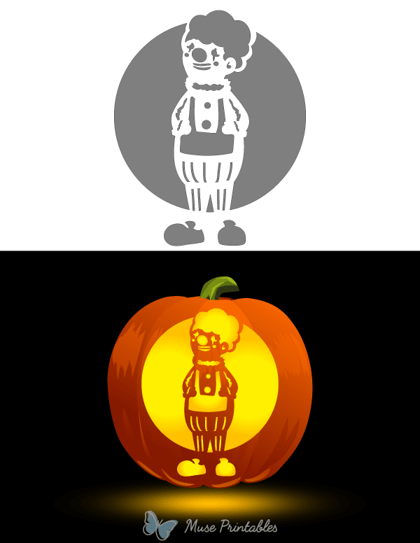 Detailed Cartoon Clown Pumpkin Stencil