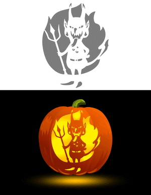 Detailed Cartoon Devil Pumpkin Stencil