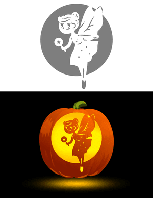 Detailed Cartoon Fairy Pumpkin Stencil