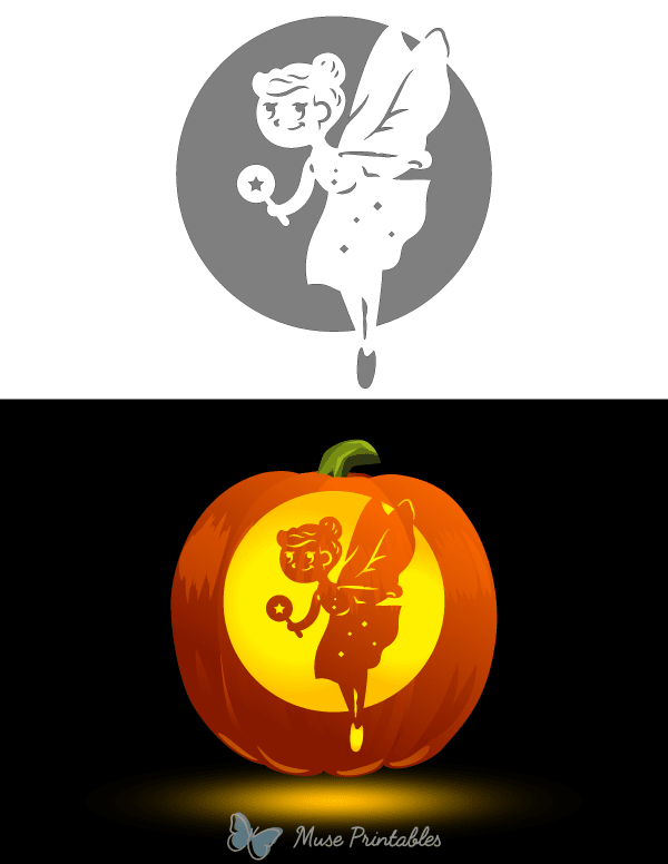 Detailed Cartoon Fairy Pumpkin Stencil