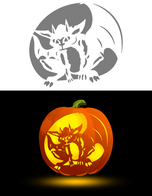 Detailed Cartoon Gargoyle Pumpkin Stencil