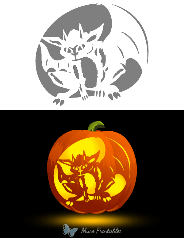 Detailed Cartoon Gargoyle Pumpkin Stencil