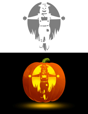 Detailed Cartoon Scarecrow Pumpkin Stencil