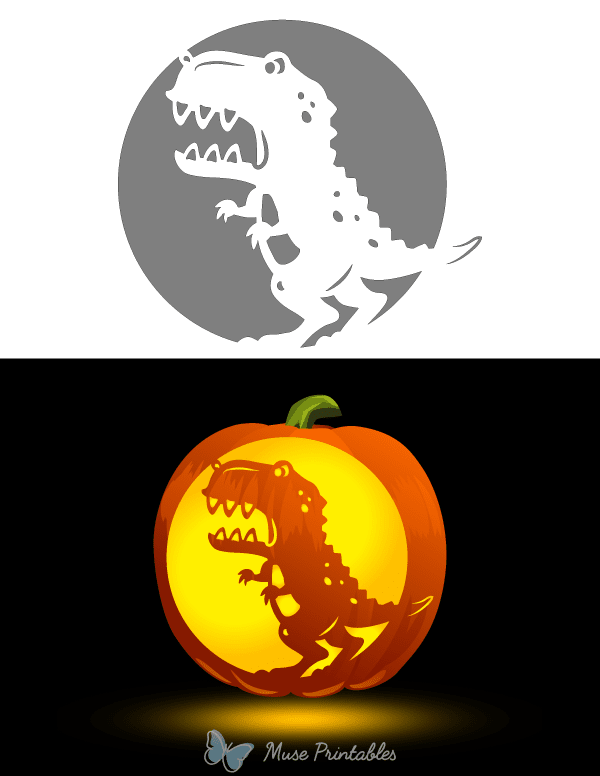 Detailed Cartoon T-Rex Pumpkin Stencil