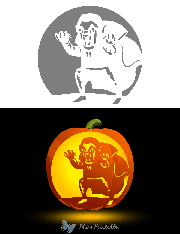 Detailed Cartoon Vampire Pumpkin Stencil