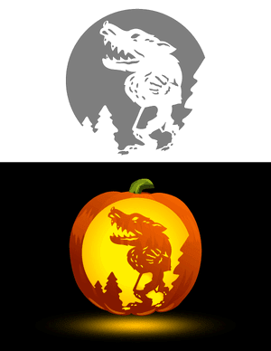 Detailed Cartoon Werewolf Pumpkin Stencil