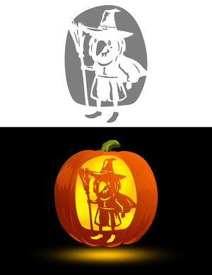 Detailed Cartoon Witch Pumpkin Stencil