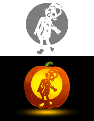 Detailed Cartoon Zombie Pumpkin Stencil