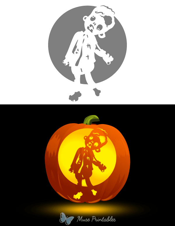 Detailed Cartoon Zombie Pumpkin Stencil