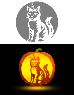 Detailed Cat Unicorn Pumpkin Stencil