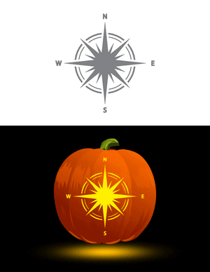 Detailed Compass Star Pumpkin Stencil