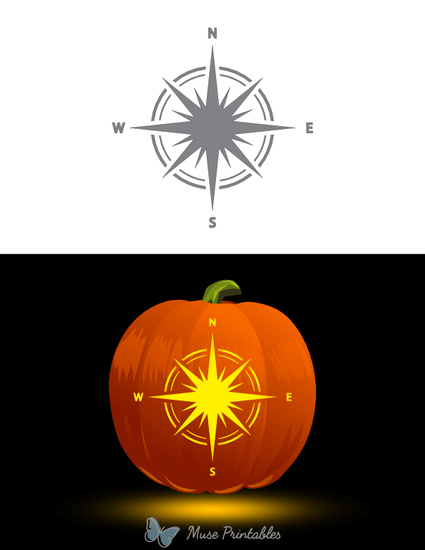 Detailed Compass Star Pumpkin Stencil