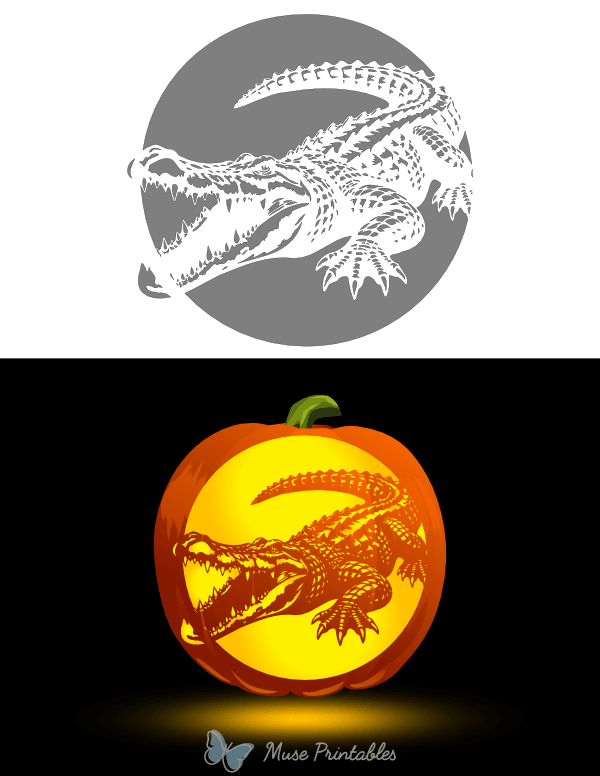 Detailed Crocodile Pumpkin Stencil