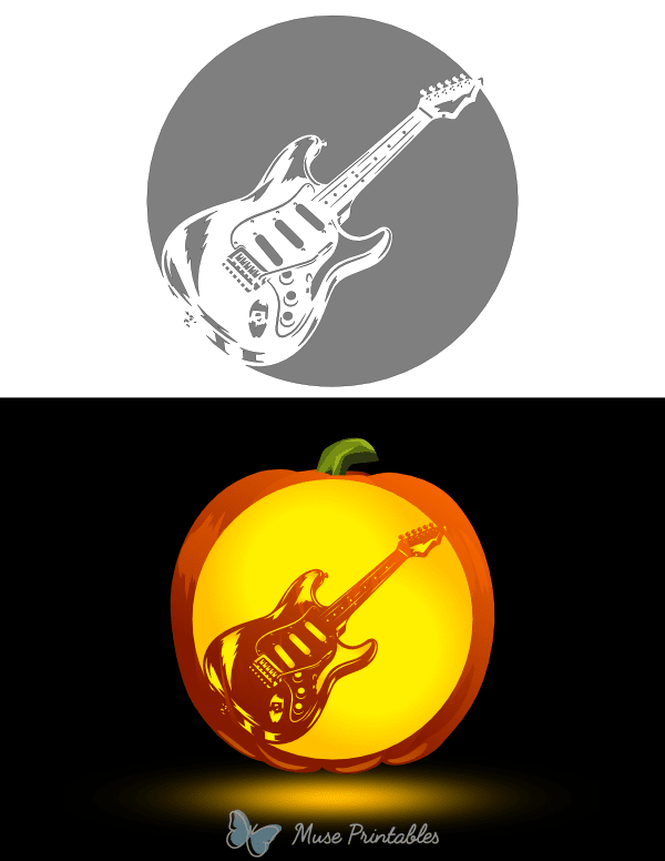 Detailed Electric Guitar Pumpkin Stencil