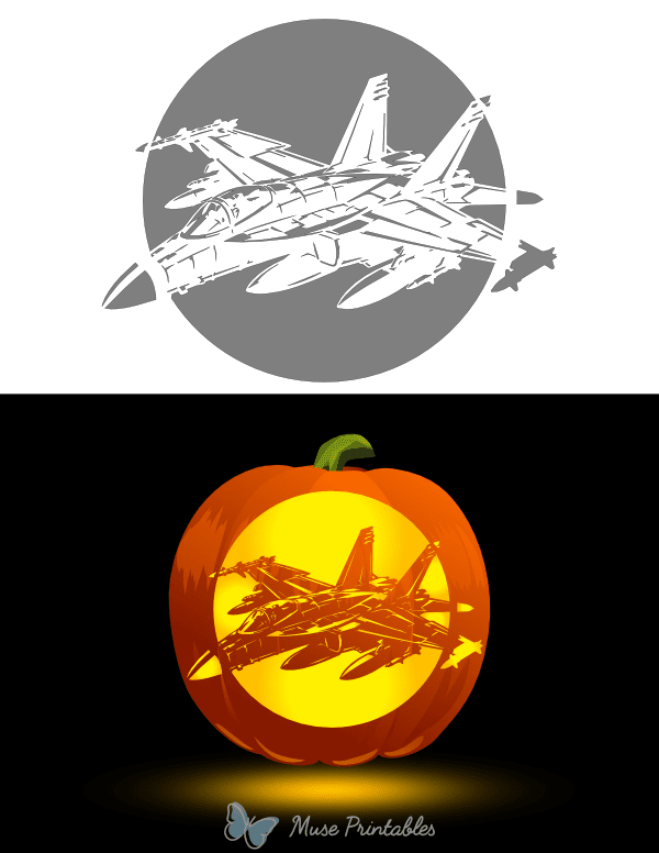Detailed Fighter Jet Pumpkin Stencil