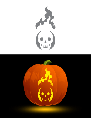 Detailed Flaming Skull Pumpkin Stencil