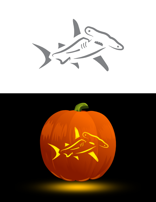 Printable Detailed Hammerhead Shark Pumpkin Stencil