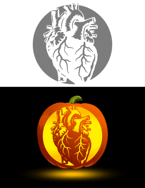 Detailed Human Heart Pumpkin Stencil