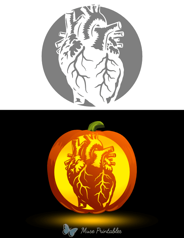 Detailed Human Heart Pumpkin Stencil