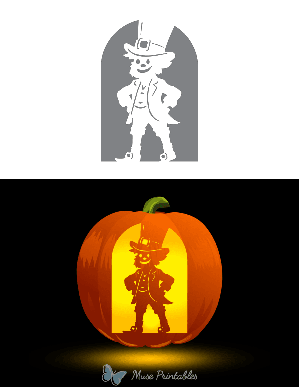 Detailed Leprechaun Wearing Top Hat Pumpkin Stencil