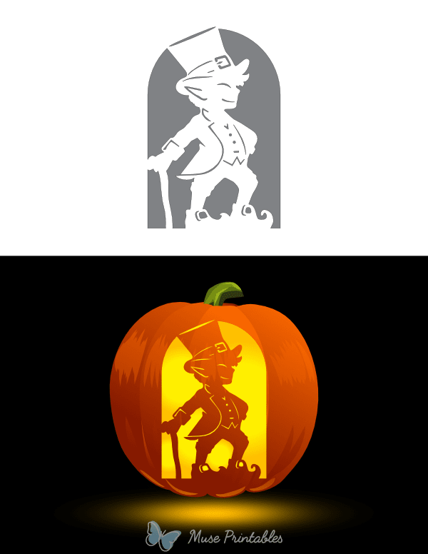 Detailed Leprechaun With a Cane Pumpkin Stencil