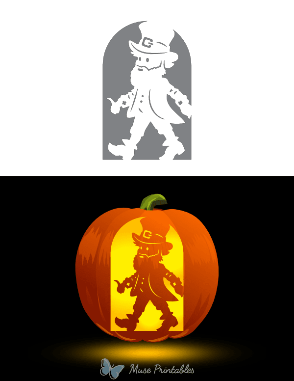 Detailed Leprechaun With Pipe Pumpkin Stencil