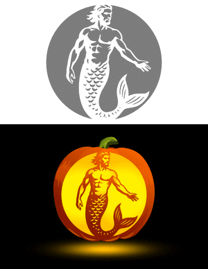 Detailed Merman Pumpkin Stencil
