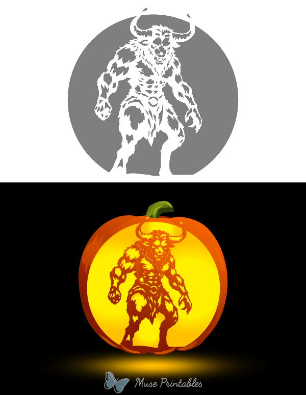 Detailed Minotaur Pumpkin Stencil