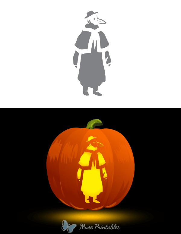 Detailed Plague Doctor Pumpkin Stencil