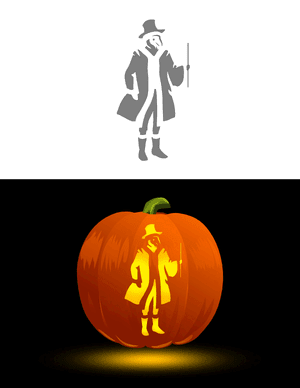 Detailed Plague Doctor Wearing Top Hat Pumpkin Stencil