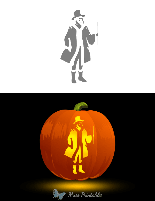 Detailed Plague Doctor Wearing Top Hat Pumpkin Stencil