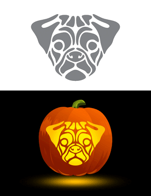 Detailed Pug Face Pumpkin Stencil