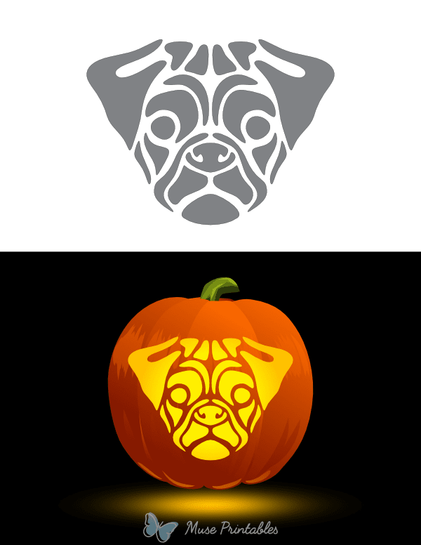 Detailed Pug Face Pumpkin Stencil