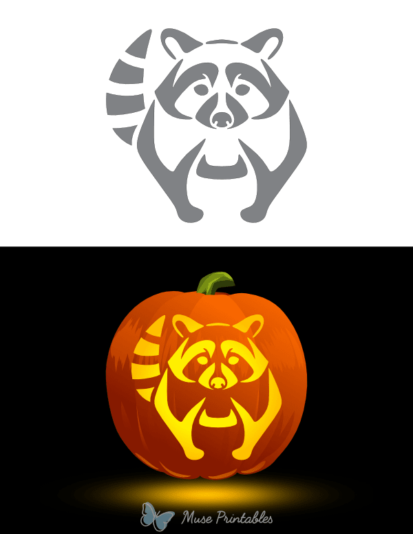 Printable Detailed Raccoon Pumpkin Stencil