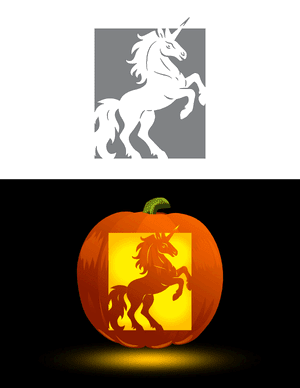 Detailed Rearing Unicorn Pumpkin Stencil