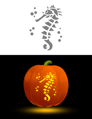 Detailed Seahorse Pumpkin Stencil