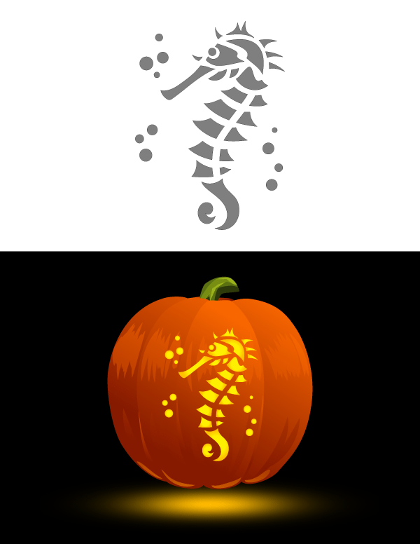 Detailed Seahorse Pumpkin Stencil
