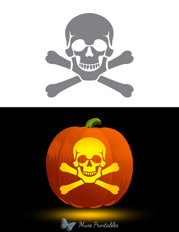 Printable Detailed Skull And Crossbones Pumpkin Stencil