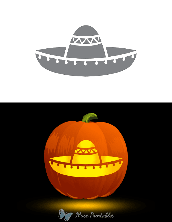 Detailed Sombrero Pumpkin Stencil